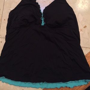 Tankini top blue & black ruffle halter Jamaica Bay